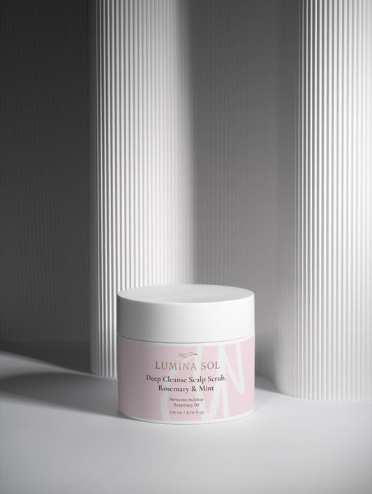 Rosemary Mint Scalp Scrub — angled view showing exfoliating texture inside jar
