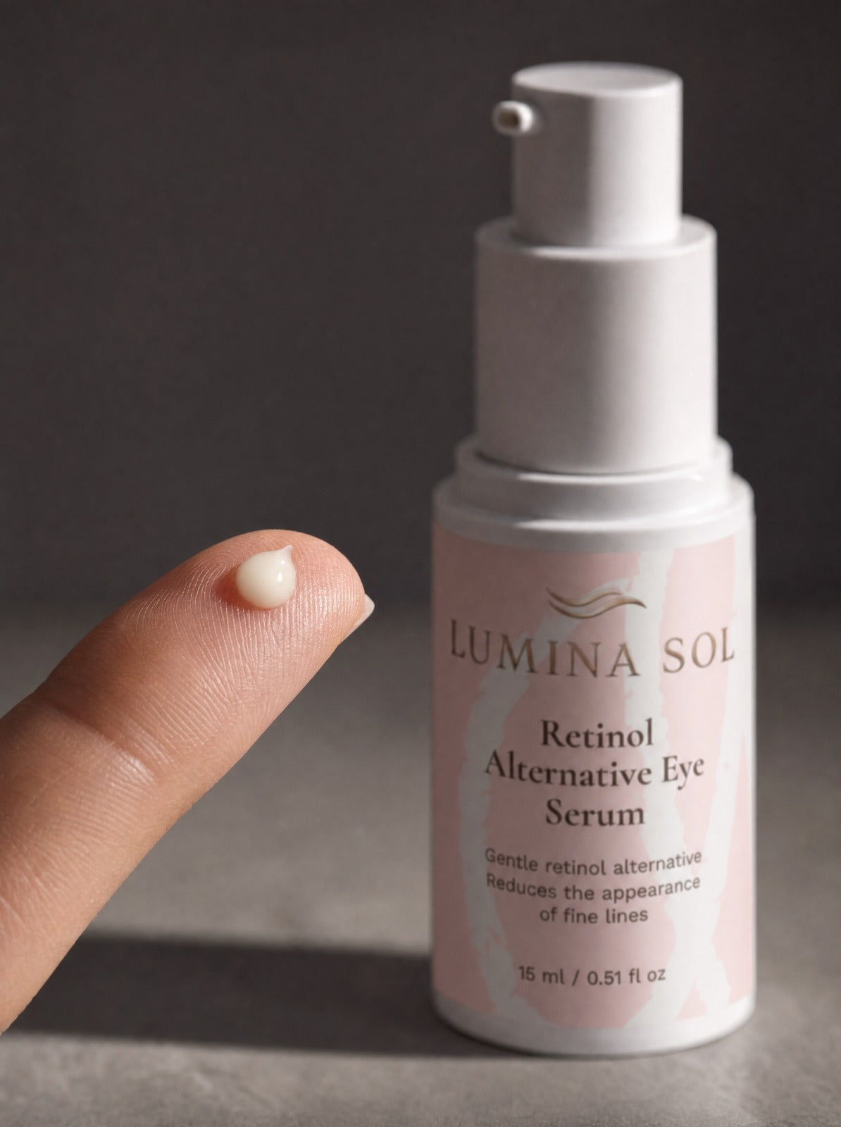 Eye Serum — being applied under eye area, demonstrating gentle patting motion