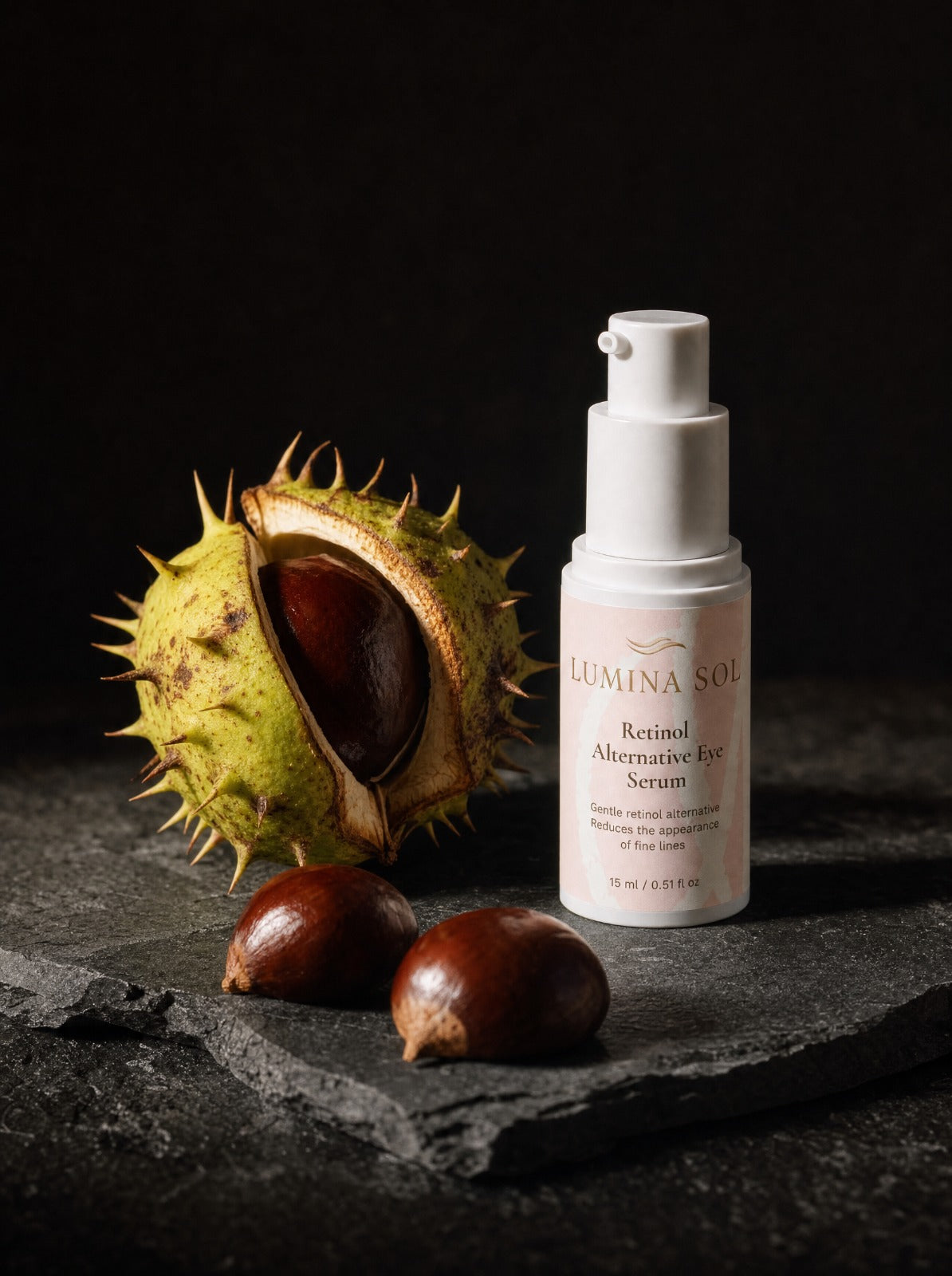 Retinol Eye Serum — lifestyle shot on vanity with skincare products