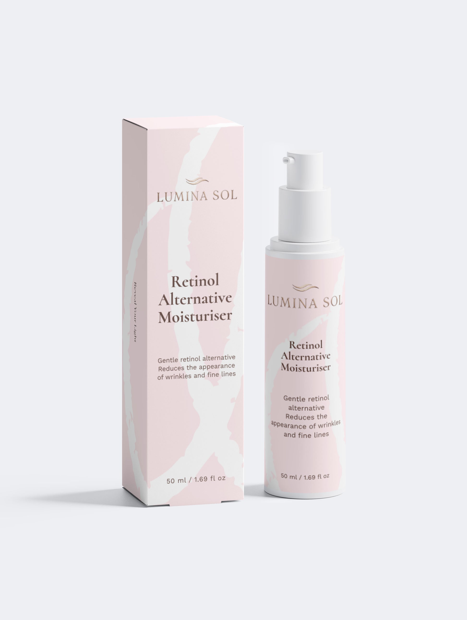 Retinol Alternative Moisturiser — front view of white bottle with pump dispenser