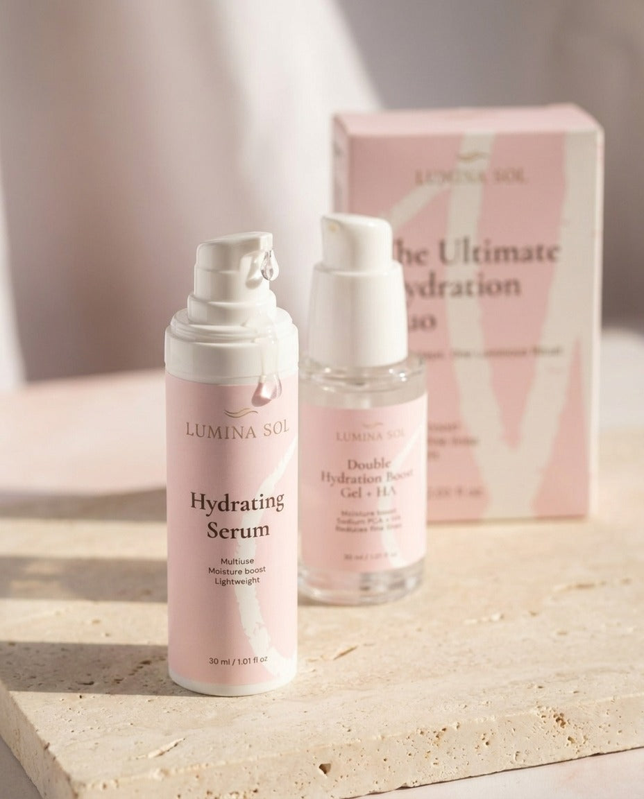 Hydration Duo — lifestyle shot on bathroom shelf	