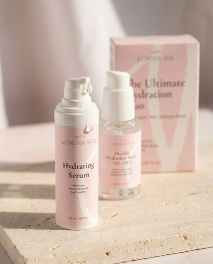 Hydration Duo — lifestyle shot on bathroom shelf	